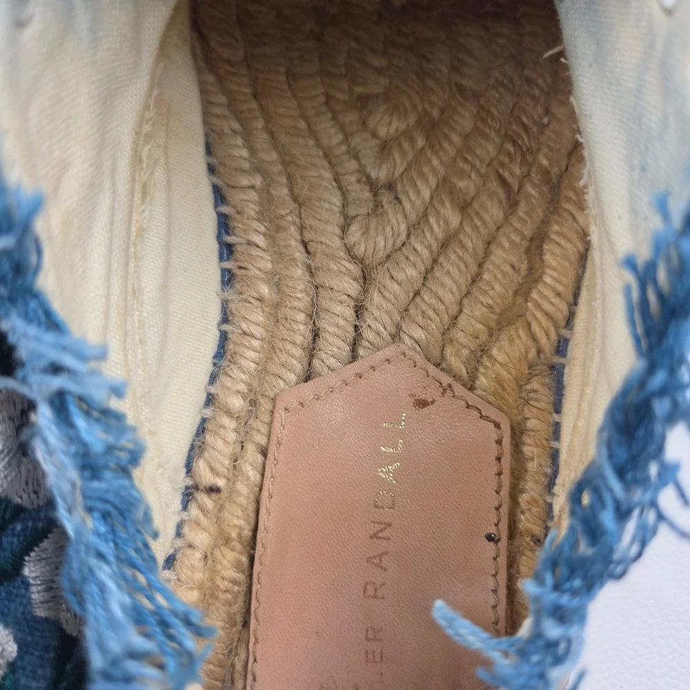 Made in Spain Espadrille Platform Sneakers Blue Floral Embroidered Frayed 7.5/38